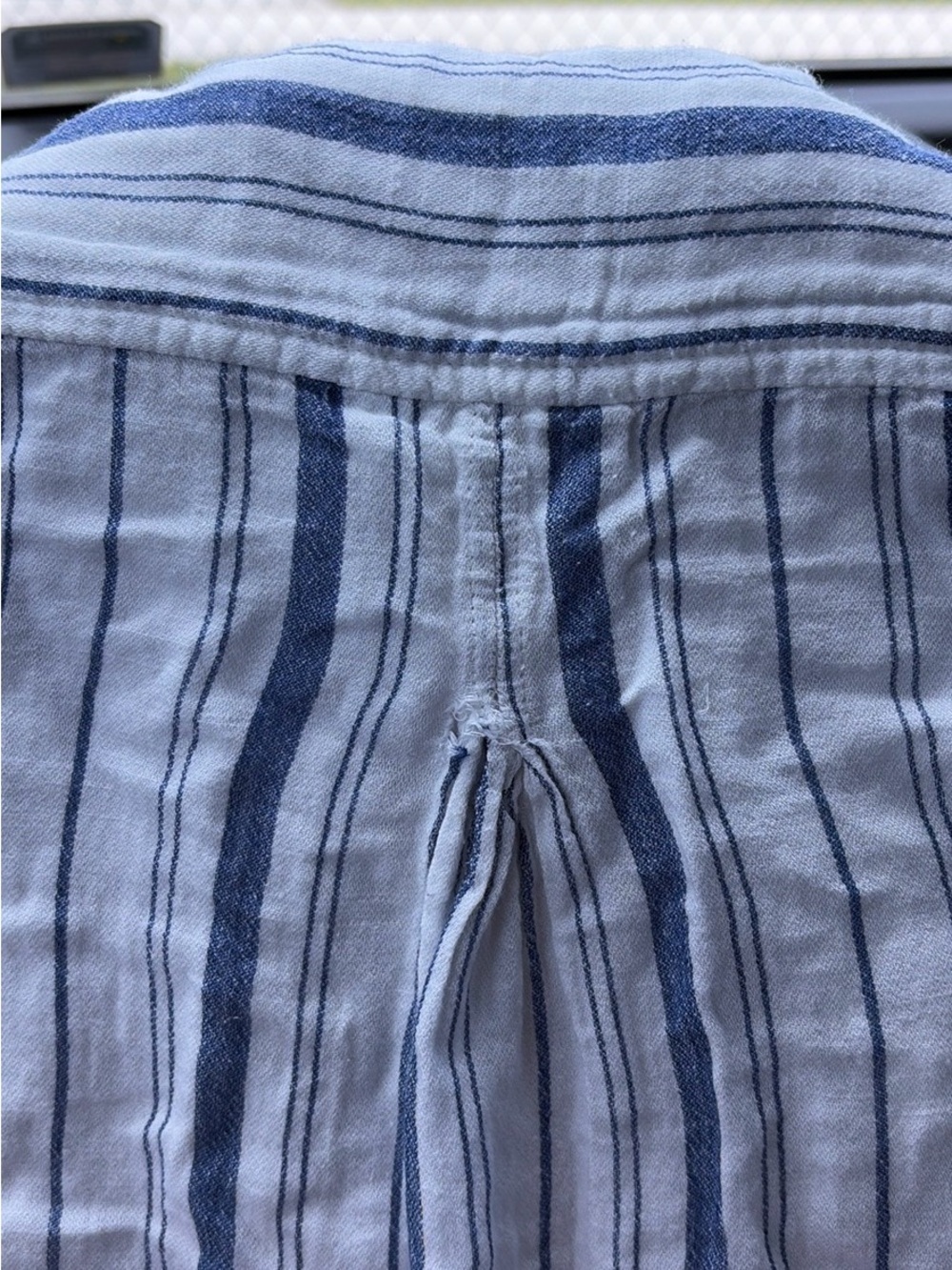 Lucky Brand White and Blue Striped Linen Button Pullover Blouse - Picture 3 of 4